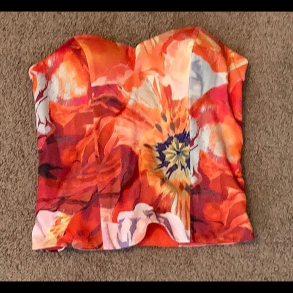 Orange Floral Bebe Corset Bustier NWT